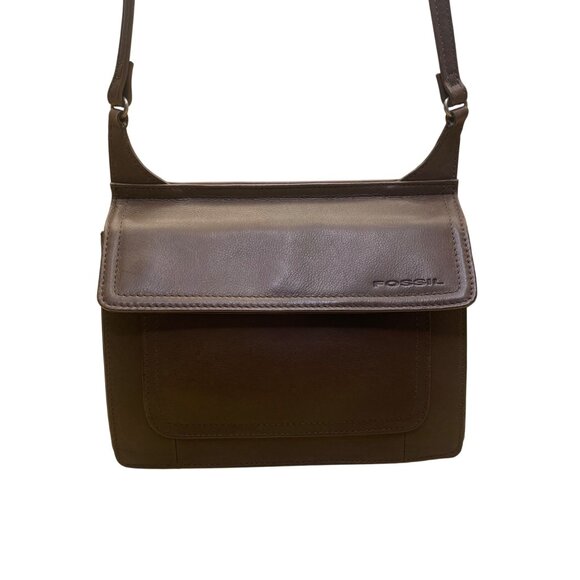 Fossil Women’s Brown Leather Flap Closure Adjustable Strap Crossbody Bag - Picture 2 of 14